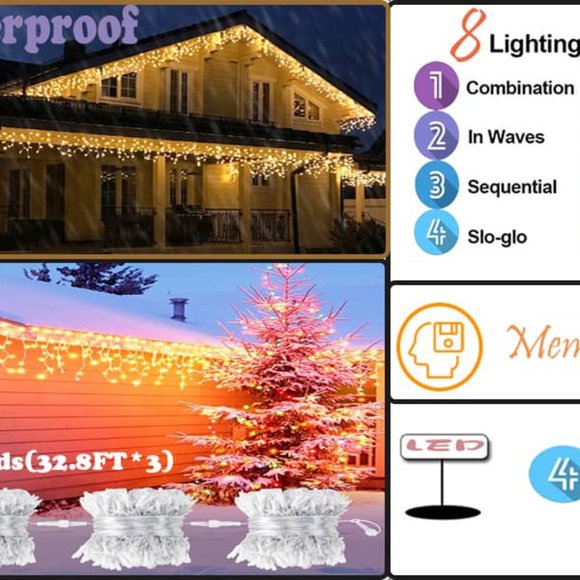 NEW 32.8 ft 400 LED Icicle Lights Outdoor Decorations - Picture 11 of 12